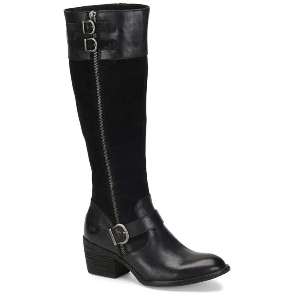 Born Swann Knee High Tall Boots Black Leather Womens US 8.5